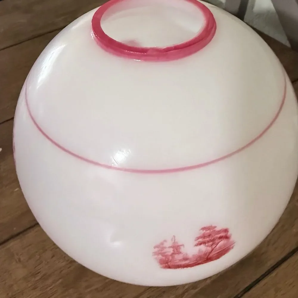 Victorian Antique Milk Glass Globe Lamp Shade w/ Pink Transfer Design
